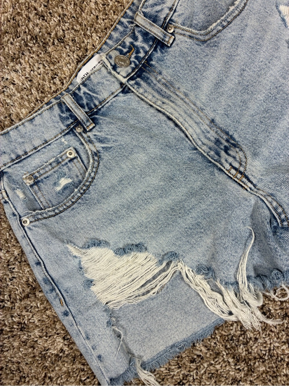 ZARA Distressed High Waited Denim Cut Off Shorts - Picture 9 of 9